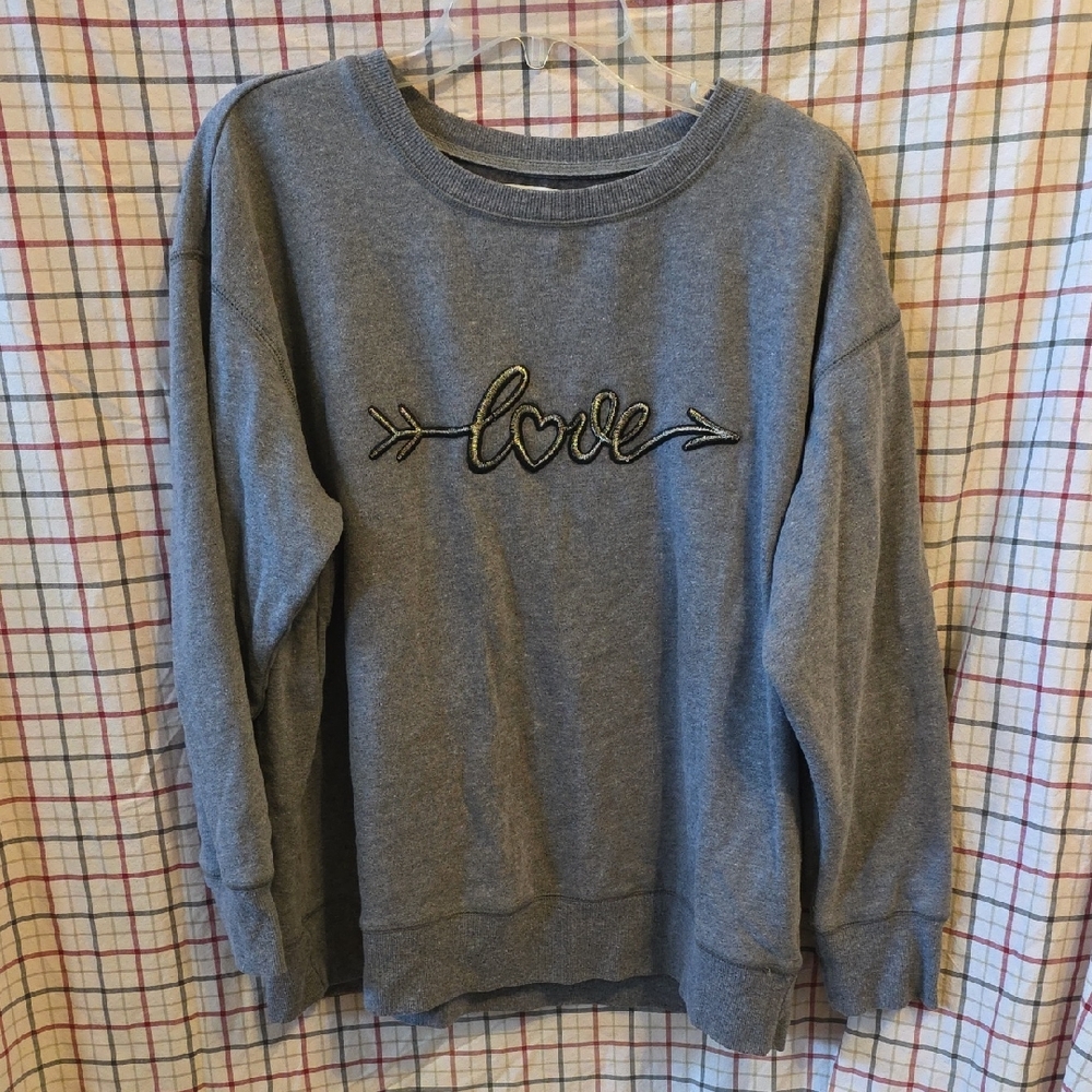 Maurices Gray Women's Sweatshirt w/ Love Embroidery 1X